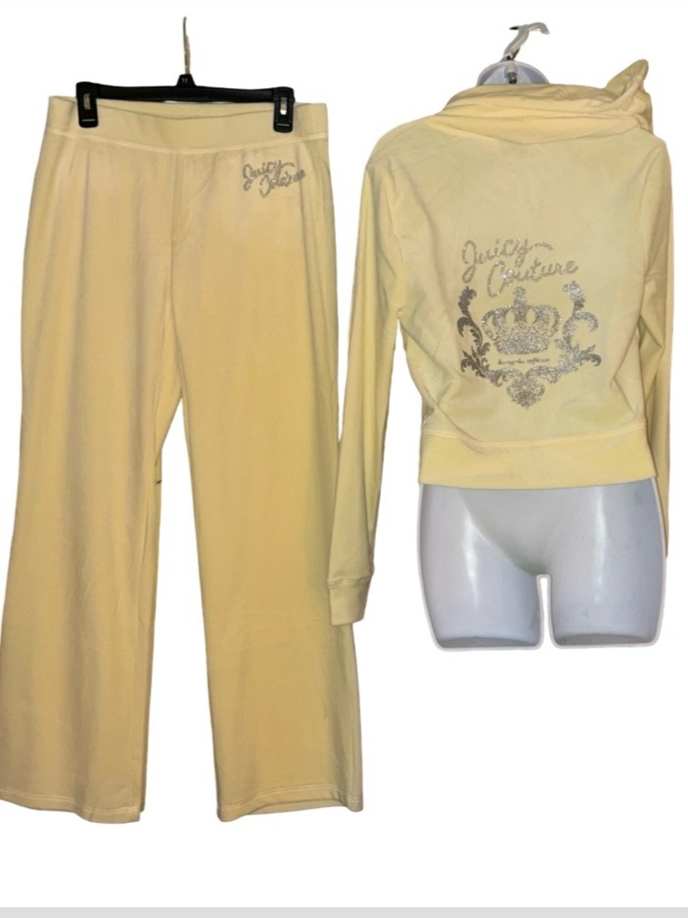 JUICY COUTURE SOFT YELLOW
OG BLING RHINESTONE VELOUR TRACKSUIT SWEATSUIT NWT